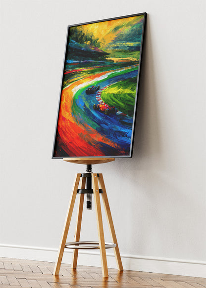 Formula 1 Rainbow Track Poster Canvas Print – Abstract Color Racing Wall Art – AI PRINT LAB