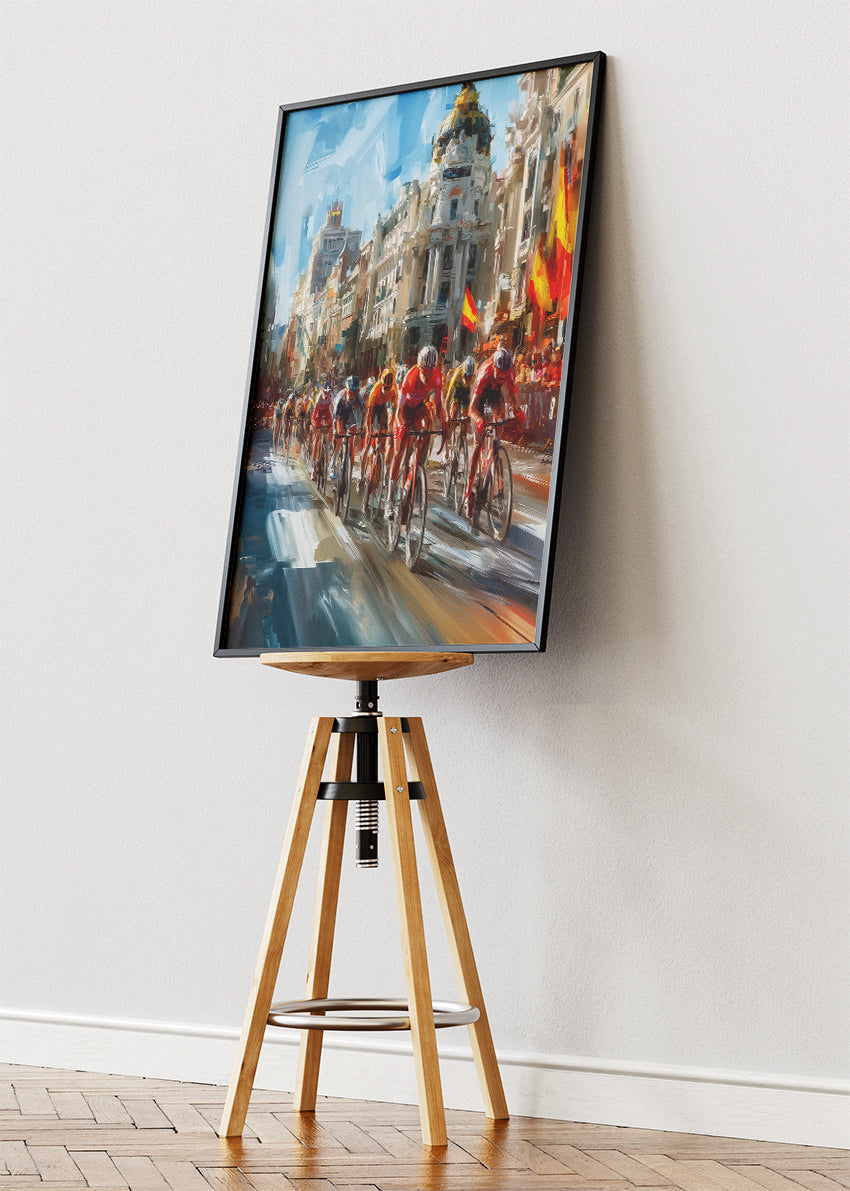 City Street Cycling Poster & Canvas Art Print – Peloton Racing Through Historic European Boulevard