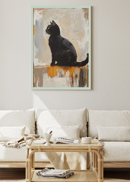 Minimalist Black Cat Art Poster & Canvas Print – Modern Abstract Feline Wall Decor