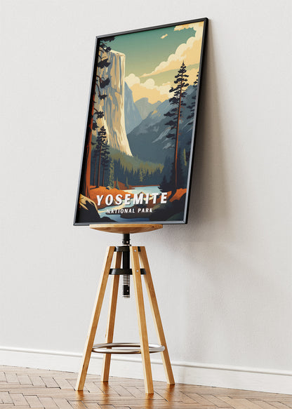 Yosemite National Park Poster & Canvas Print – Illustrated California Mountain Landscape Wall Art