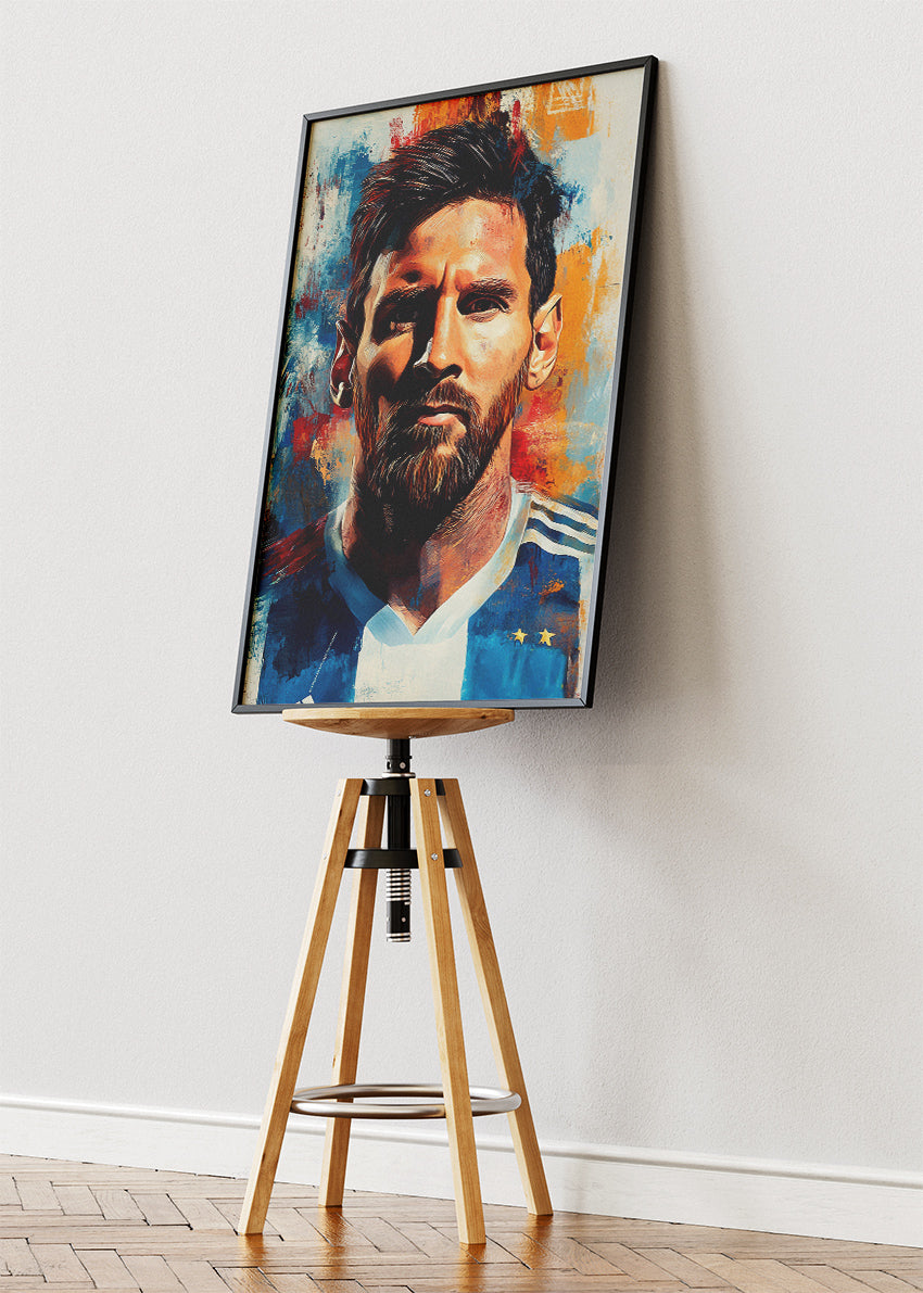 Lionel Messi Expressive Portrait Wall Art | Modern Football Art Poster & Canvas