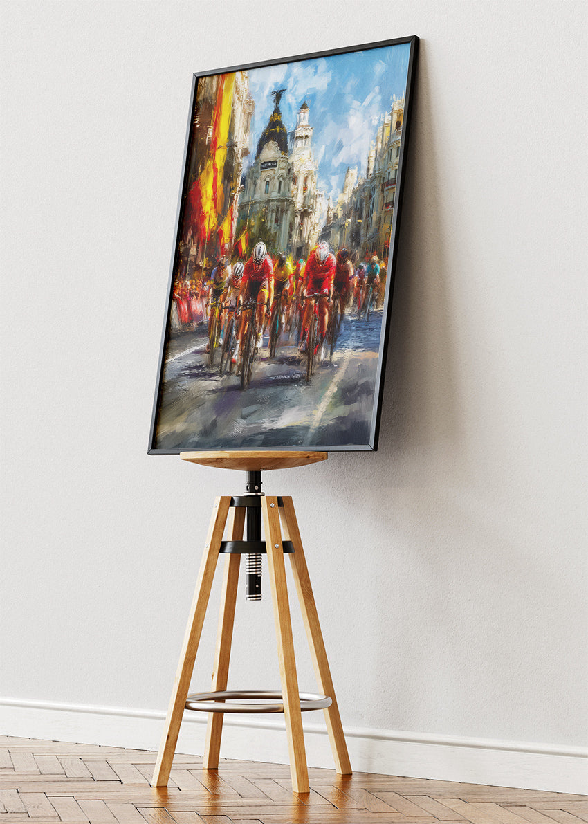 Urban Peloton Cycling Poster & Canvas Art Print – High-Speed Road Race Through a Historic City