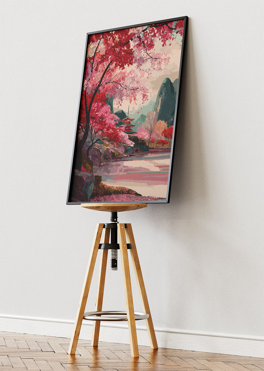 Japanese Cherry Blossom Temple Landscape Canvas & Poster Print – AI PRINT LAB