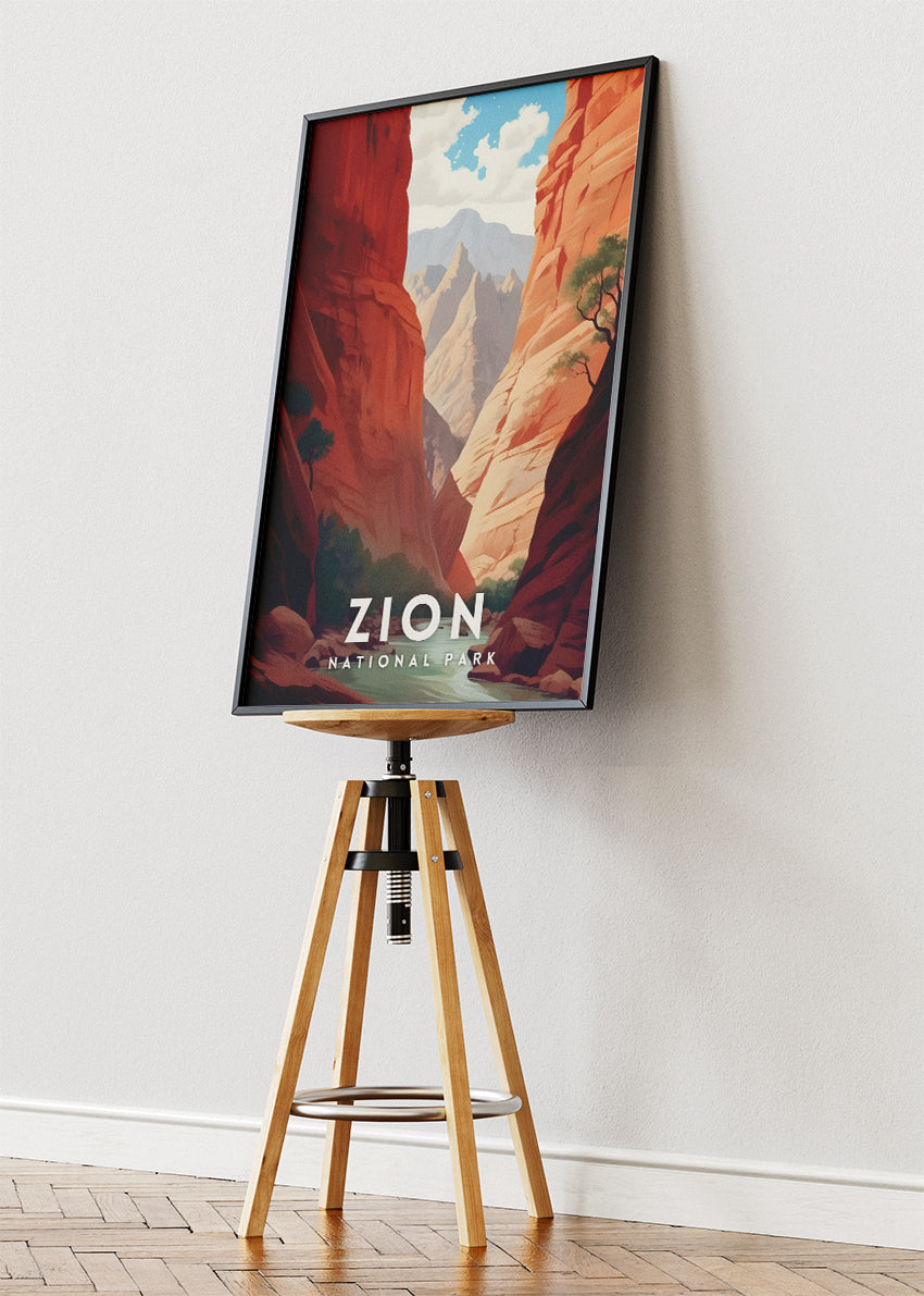 Zion National Park Poster & Canvas Print – Illustrated Utah Canyon Landscape Wall Art