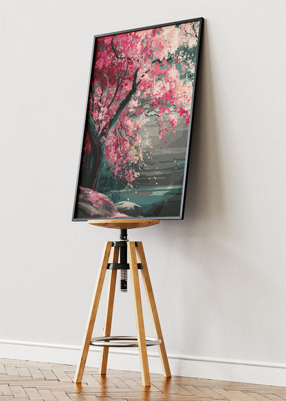 Japanese Cherry Blossom Tree Landscape Canvas & Poster Print – AI PRINT LAB