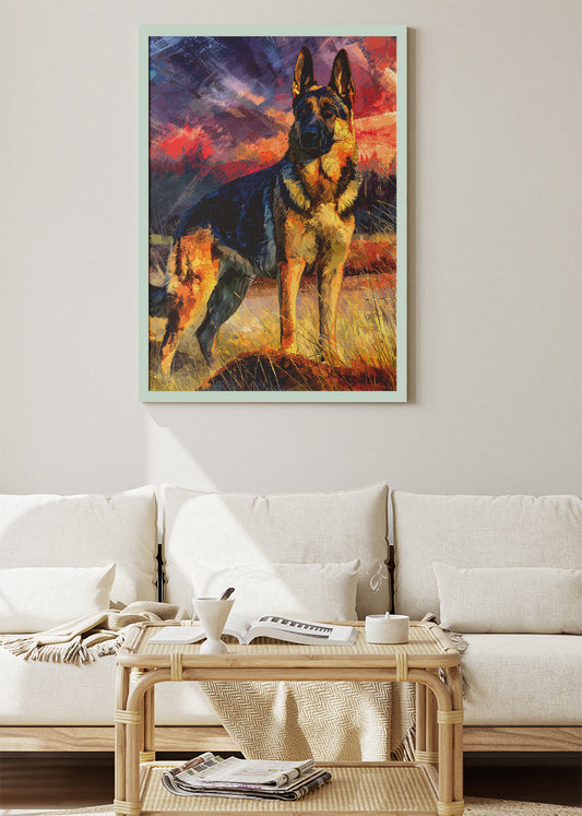 German Shepherd Poster & Canvas Print – Dramatic Sunset Wildlife Art