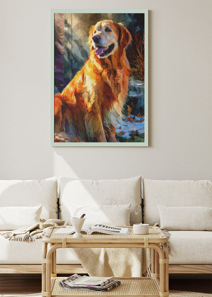 Golden Retriever Poster & Canvas Print – Warm Sunset Dog Portrait Art