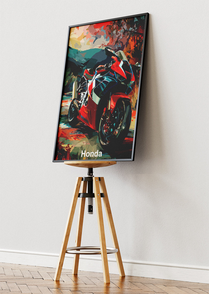 Honda Superbike Performance Art Wall Poster & Canvas