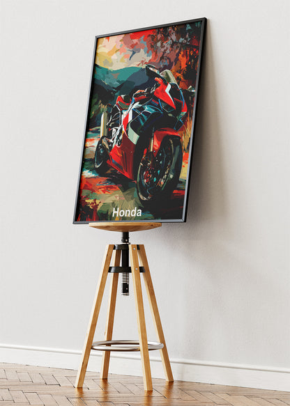 Honda Superbike Performance Art Wall Poster & Canvas