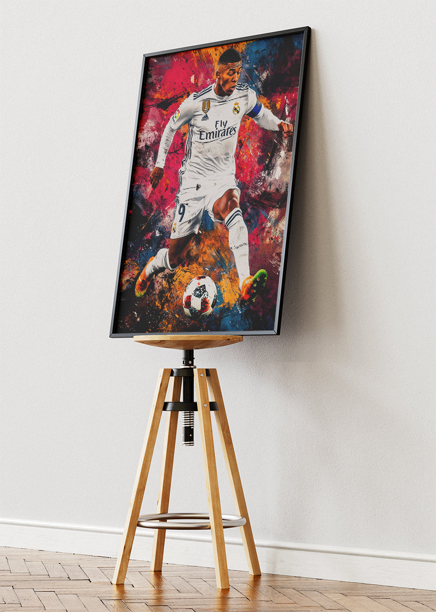 Kylian Mbappé Dynamic Action Wall Art | Expressive Football Art Poster & Canvas