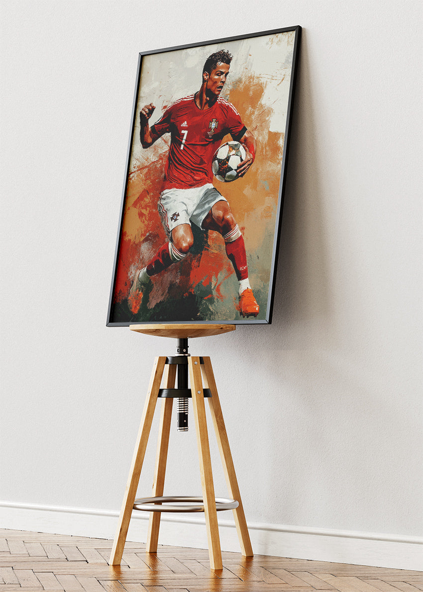 Cristiano Ronaldo Dynamic Action Wall Art | Expressive Football Art Poster & Canvas