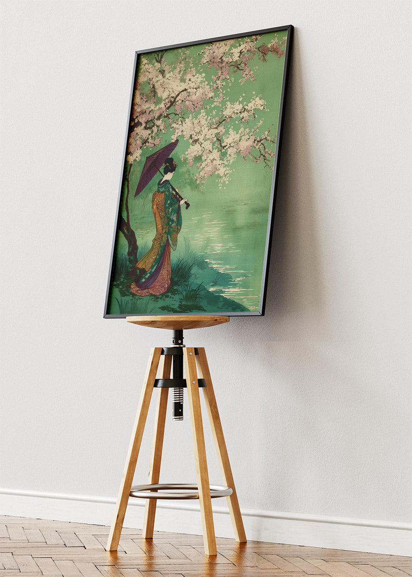Japanese Geisha Cherry Blossom Lake Canvas & Poster Print – AI PRINT LAB