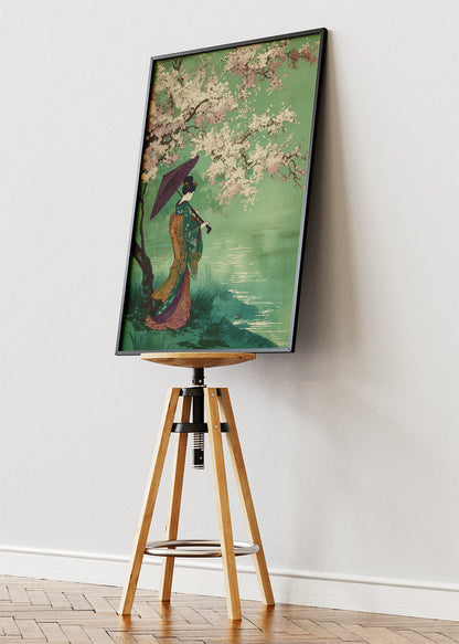 Japanese Geisha Cherry Blossom Lake Canvas & Poster Print – AI PRINT LAB