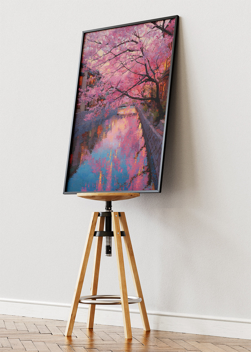 Kyoto Cherry Blossom Canal Sunset Canvas & Poster Print – AI PRINT LAB