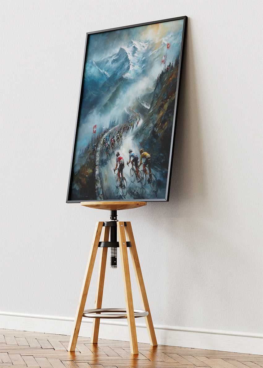 Epic Alpine Cycling Poster & Canvas Art Print – Mountain Switchback Climb