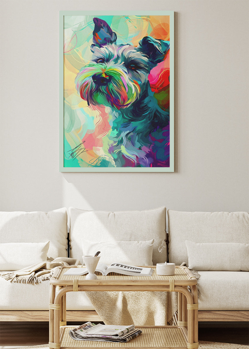 Colorful Schnauzer Dog Poster & Canvas Print – Vibrant Pop Art Pet Illustration