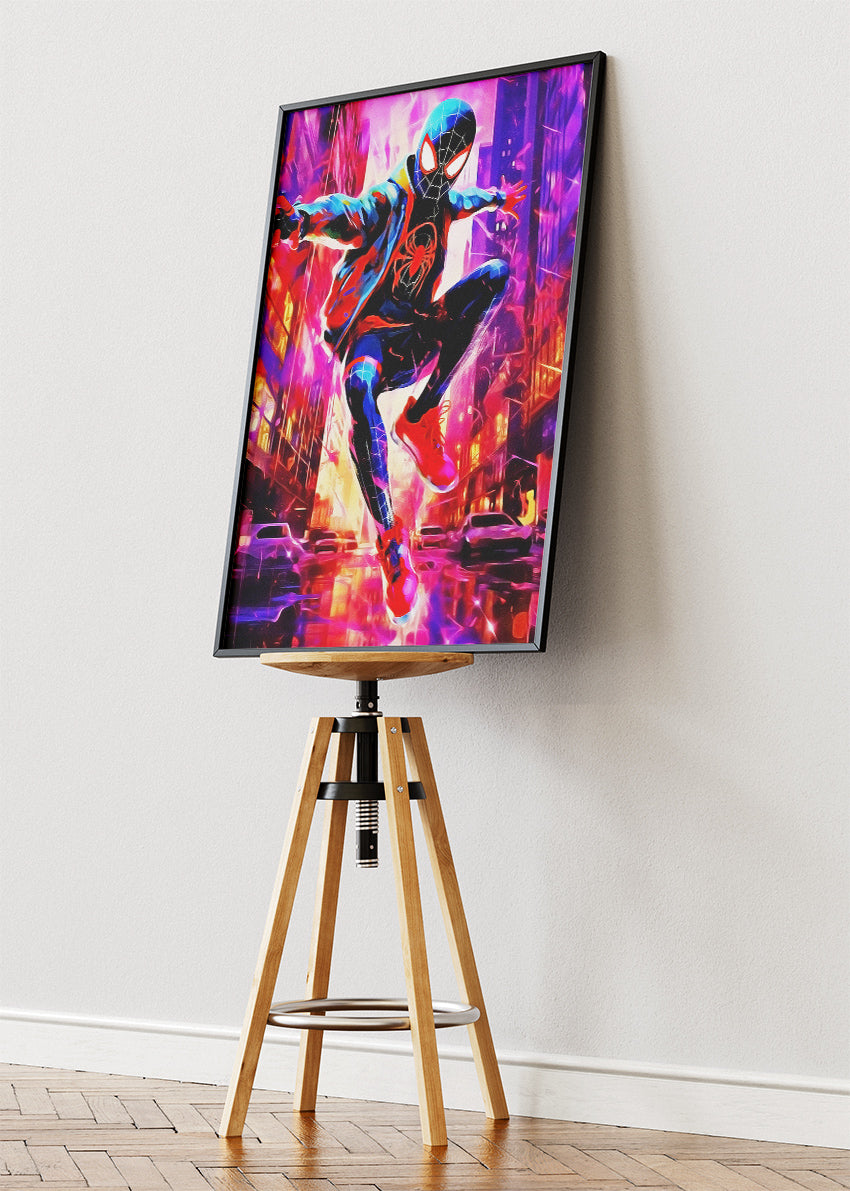 Miles Morales Neon City Action Canvas Print & Poster – AI PRINT LAB