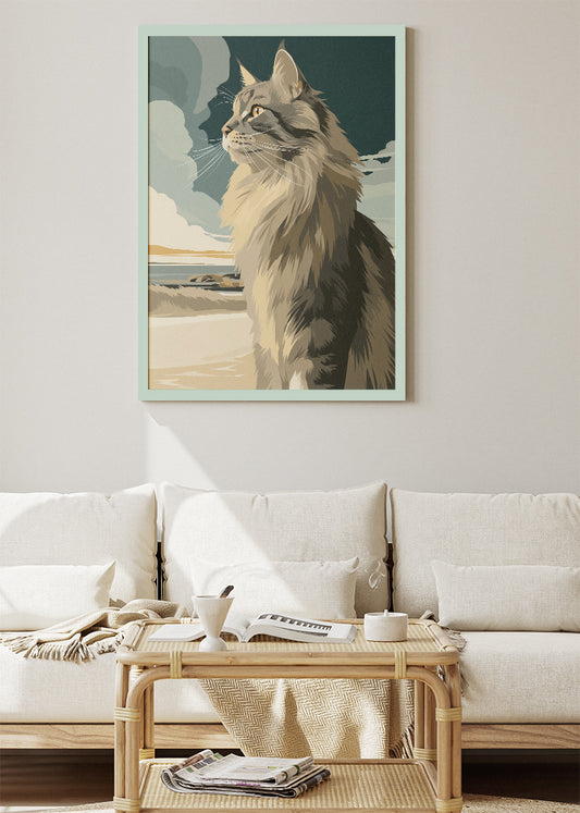 Maine Coon Cat Poster & Canvas Print – Retro Minimalist Feline Art