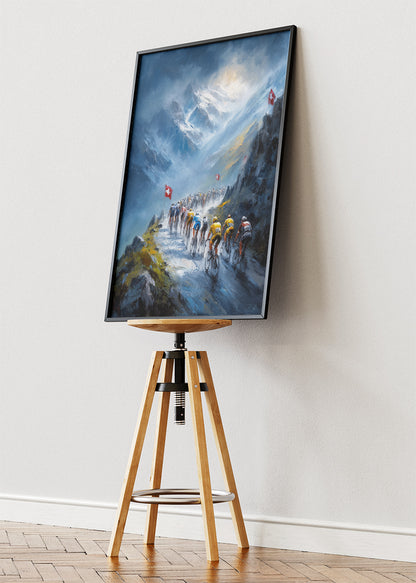 High Alpine Cycling Poster & Canvas Art Print – Snowy Mountain Ascent