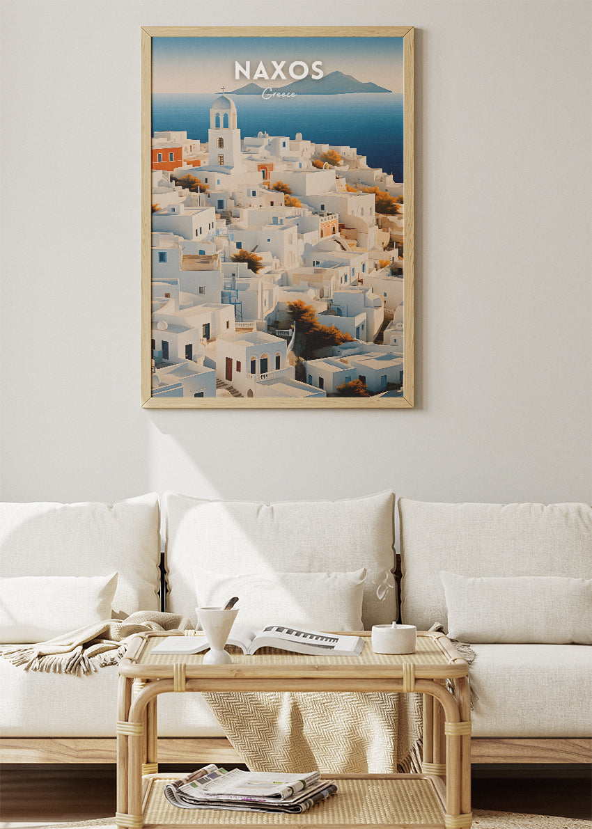 Naxos Greece Poster & Canvas Print – White Cycladic Houses & Aegean View Art