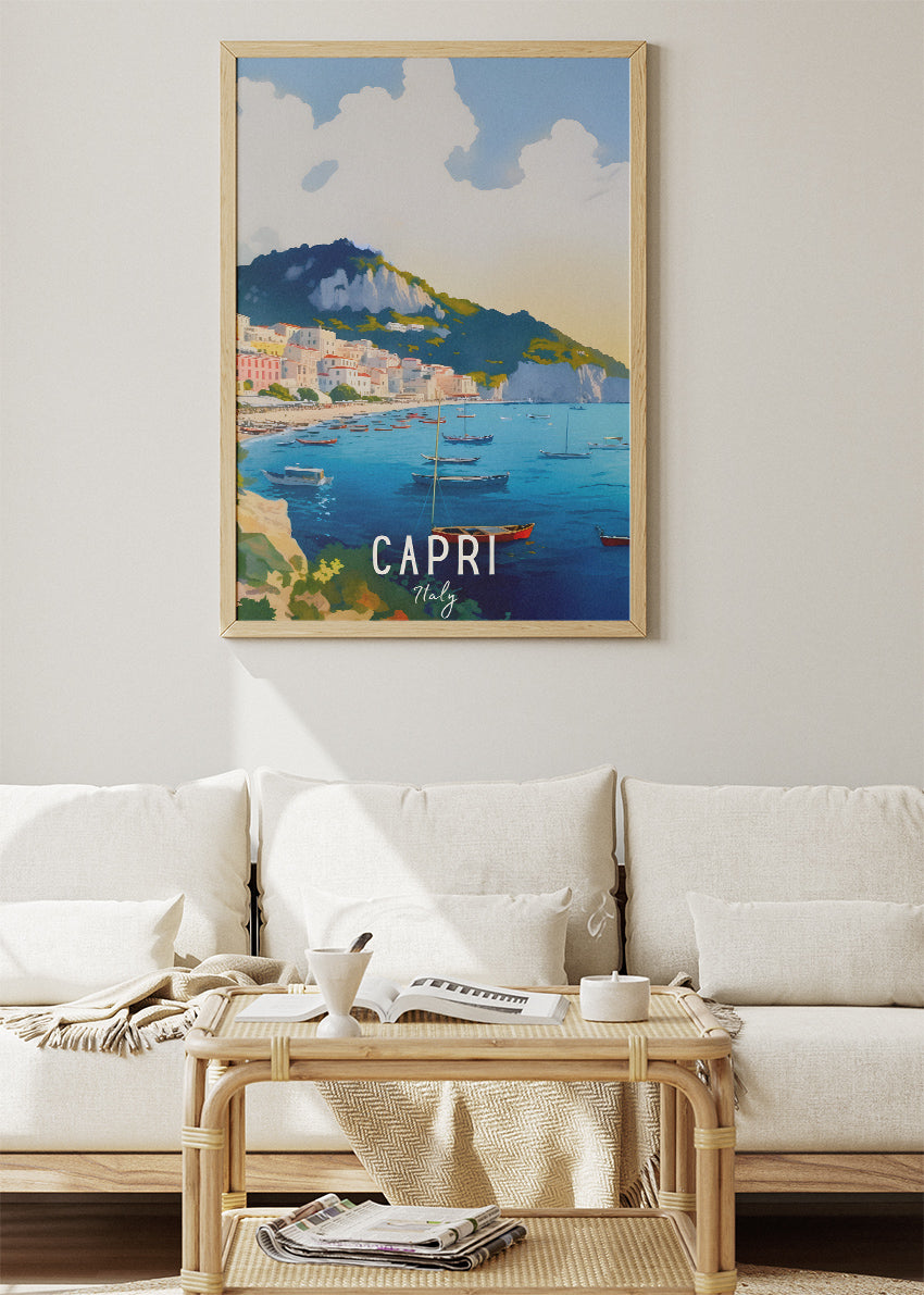 Capri Italy Poster & Canvas Print – Illustrated Mediterranean Island Art