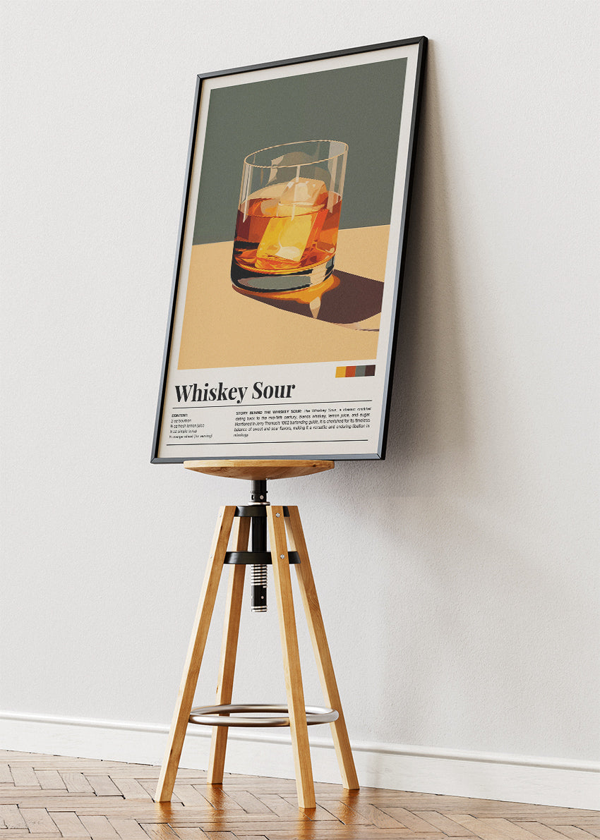 Whiskey Sour Modern Minimalist Cocktail Poster & Canvas Print | Elegant Bar Wall Art