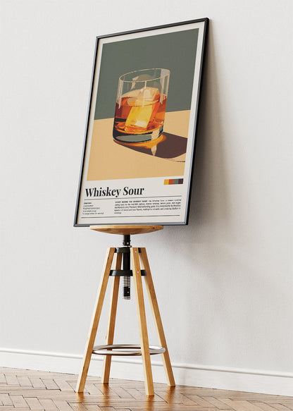 Whiskey Sour Modern Minimalist Cocktail Poster & Canvas Print | Elegant Bar Wall Art