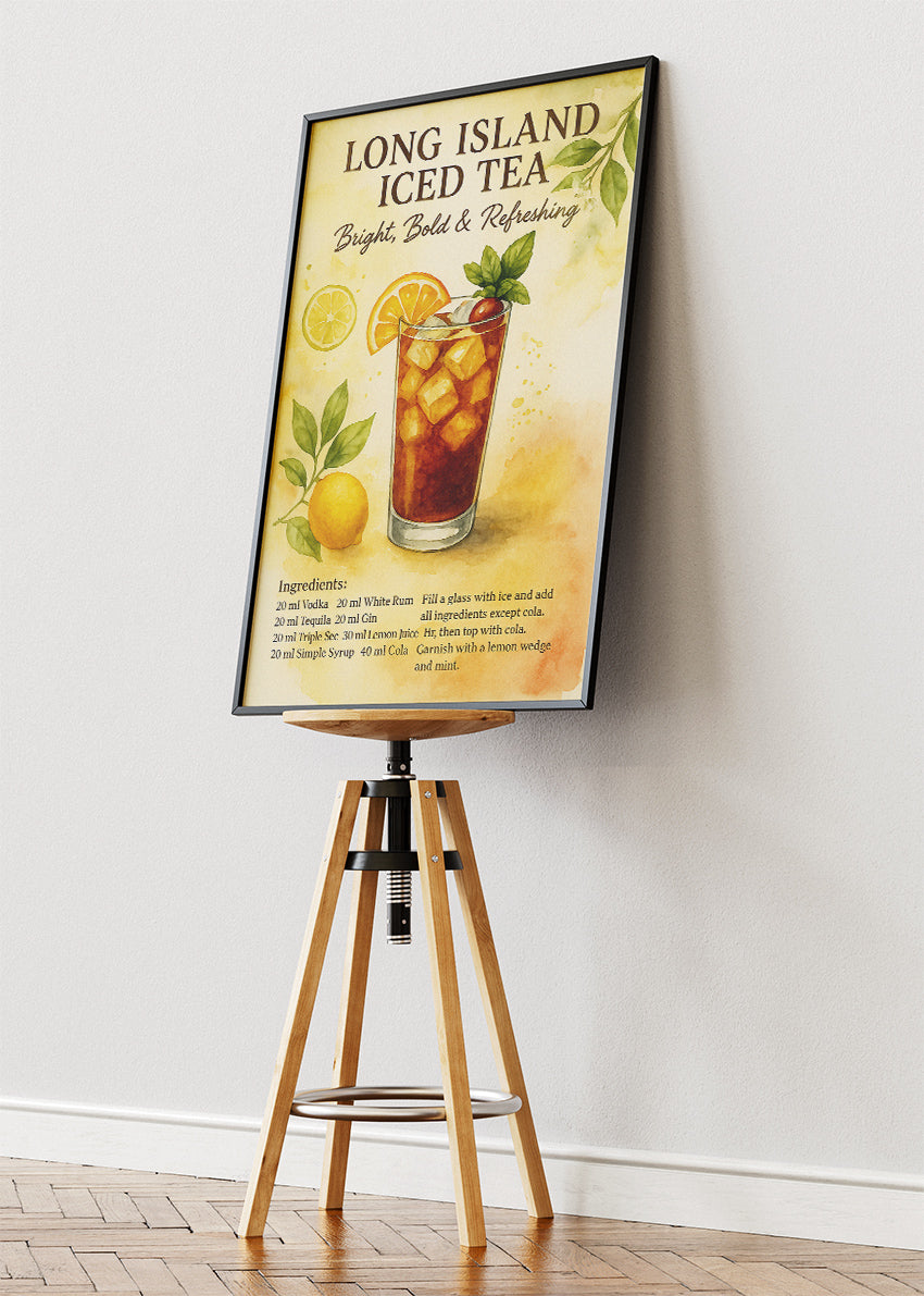 Long Island Iced Tea Watercolor Cocktail Poster & Canvas Print | Bright Bar Wall Art