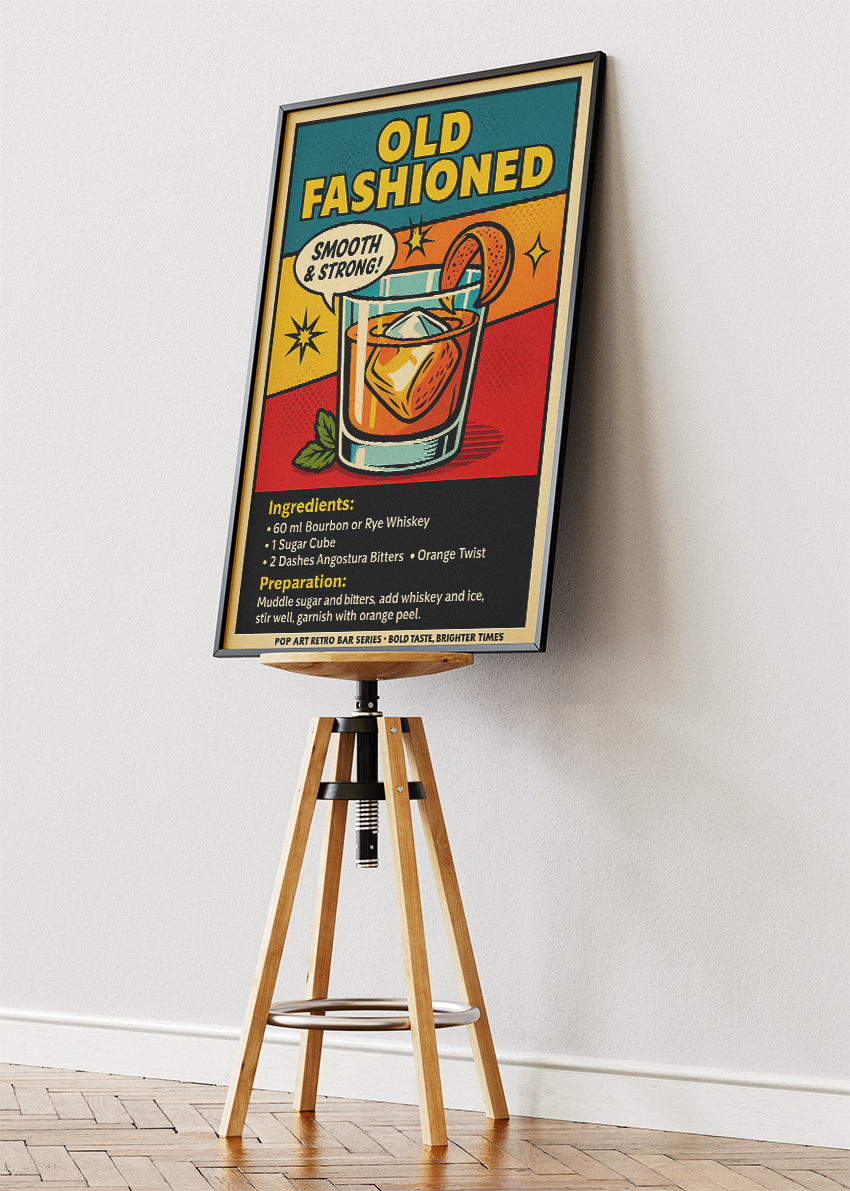 Old Fashioned Pop Art Cocktail Poster & Canvas Print | Retro Whiskey Bar Wall Art