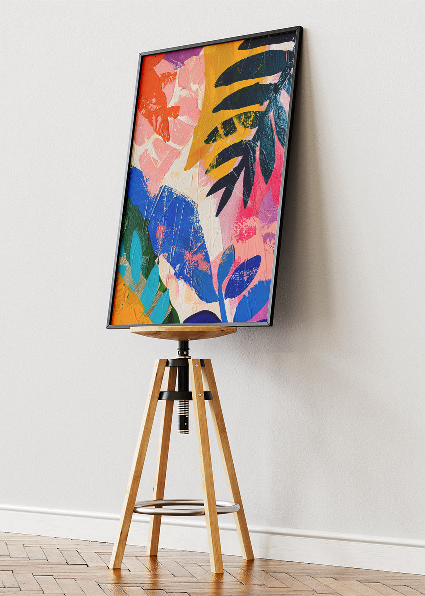Colourful Abstract Botanical Wall Art – Modern Tropical Leaves Canvas Print & Contemporary Statement Poster for Living Room Decor UK