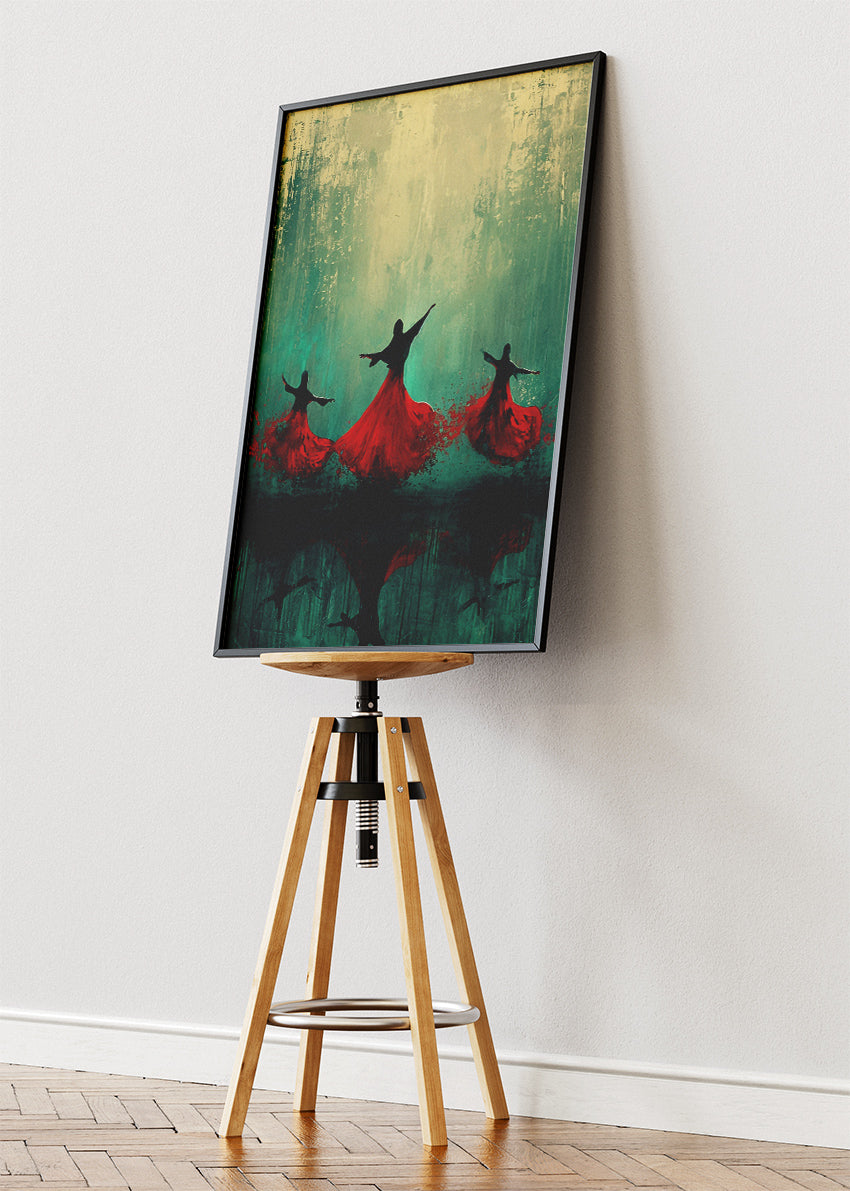 Abstract Whirling Dervish Red Dance Canvas & Poster Print – AI PRINT LAB