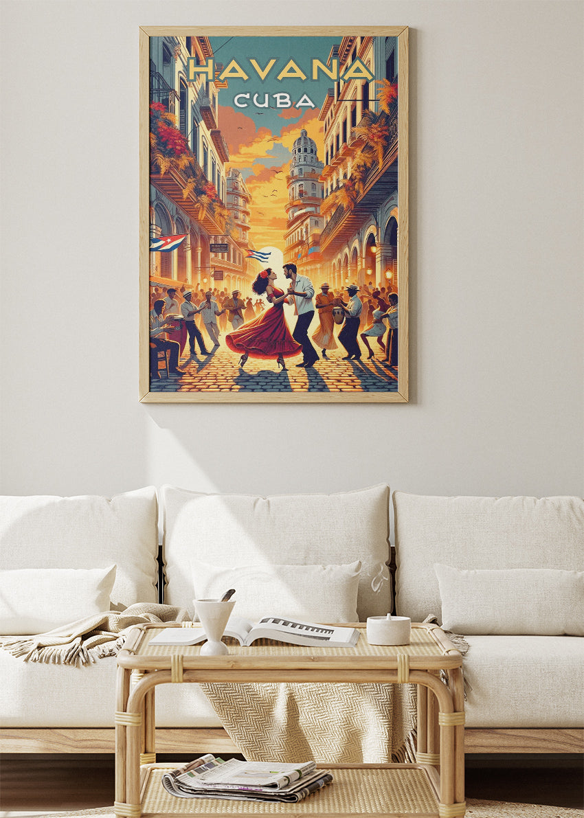 Havana Cuba Dancing Street Scene Poster & Canvas Print – Vintage Retro Art