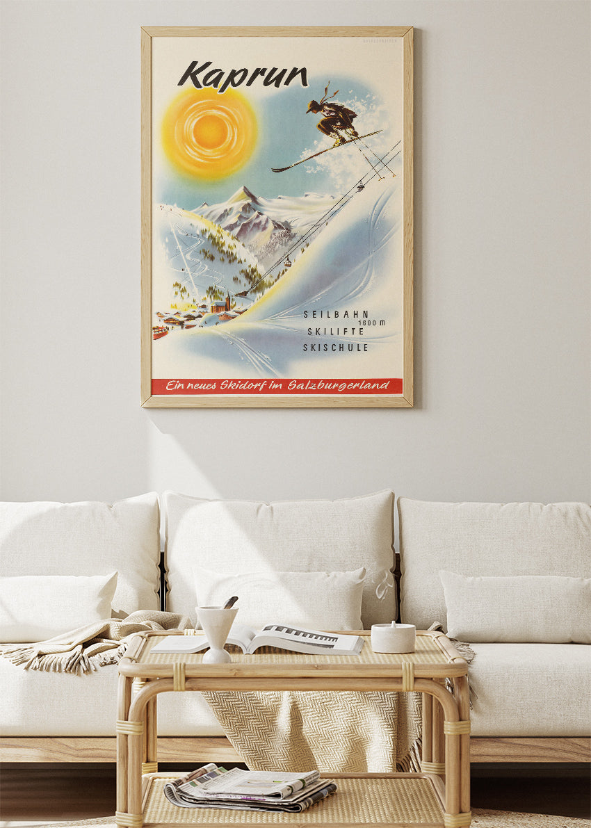 Kaprun Vintage Ski Poster & Canvas Print – Retro Austrian Alps Winter Sports Artwork
