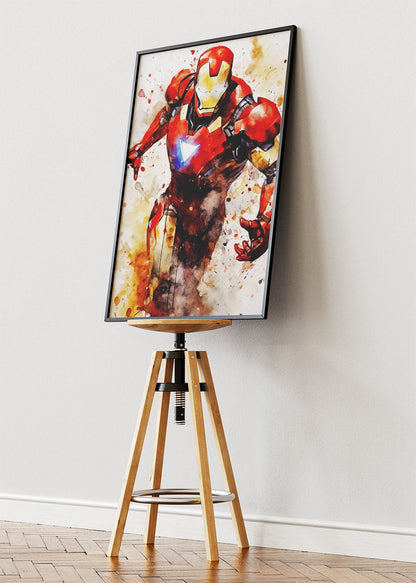 Iron Hero Watercolor Splash Portrait Canvas & Poster Print – AI PRINT LAB