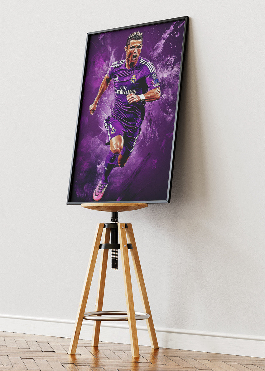Cristiano Ronaldo Real Madrid Purple Kit Wall Art | Dynamic Football Poster & Canvas