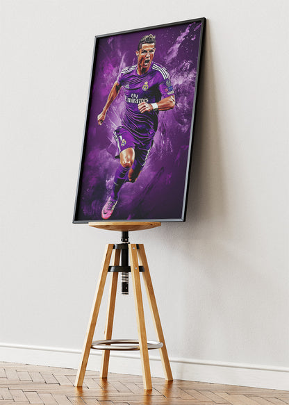 Cristiano Ronaldo Real Madrid Purple Kit Wall Art | Dynamic Football Poster & Canvas