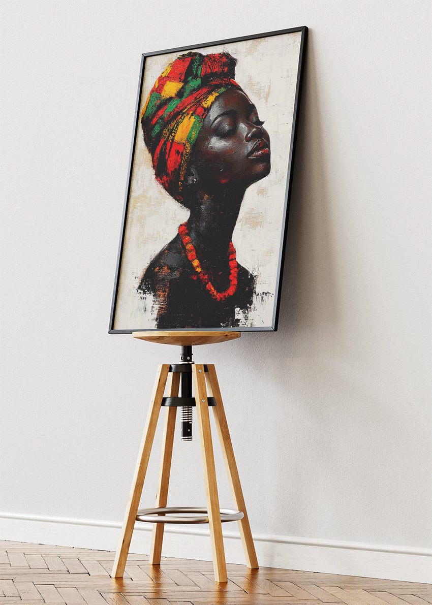 African Headwrap Woman Wall Art – Colourful Cultural Portrait Canvas Print & Modern Statement Poster for Living Room Decor UK