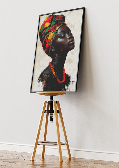 African Headwrap Woman Wall Art – Colourful Cultural Portrait Canvas Print & Modern Statement Poster for Living Room Decor UK