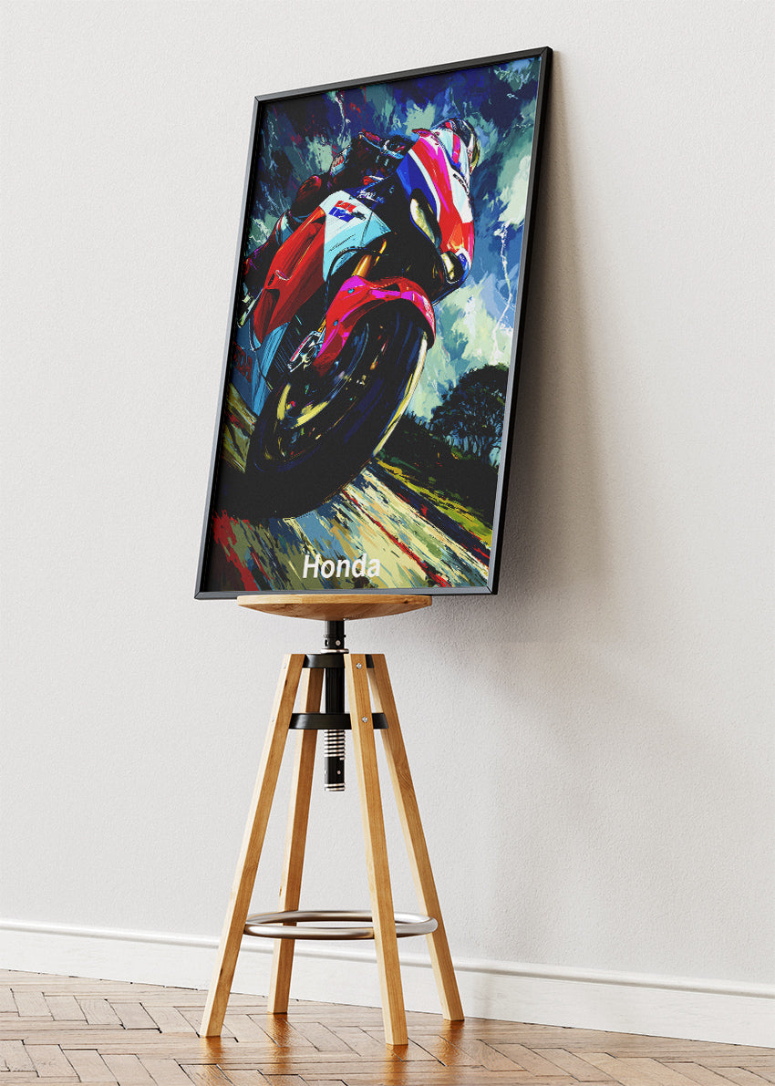 Honda Superbike Open Road Motion Wall Art Poster & Canvas
