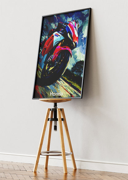Honda Superbike Open Road Motion Wall Art Poster & Canvas