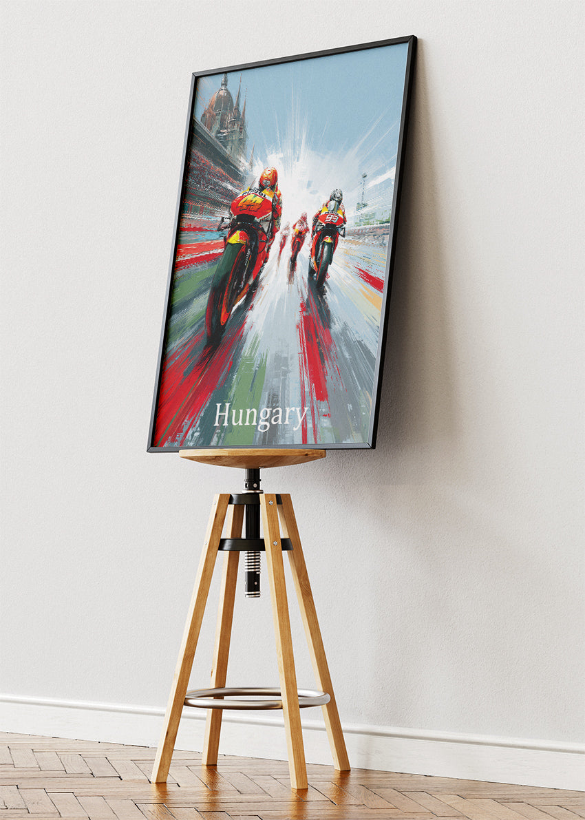 Hungary Motorcycle Racing Motion Wall Art Poster & Canvas