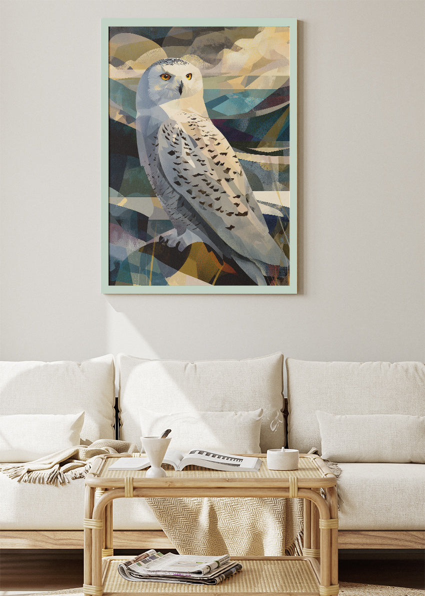 Snowy Owl Poster & Canvas Print – Geometric Wildlife Art