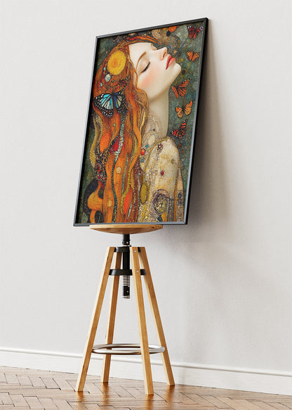 Art Nouveau Woman Wall Art – Butterfly Portrait Canvas Print & Elegant Bohemian Statement Poster for Living Room Decor UK