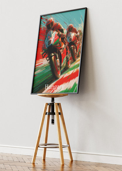 Hungary Motorcycle Racing Pack Motion Wall Art Poster & Canvas