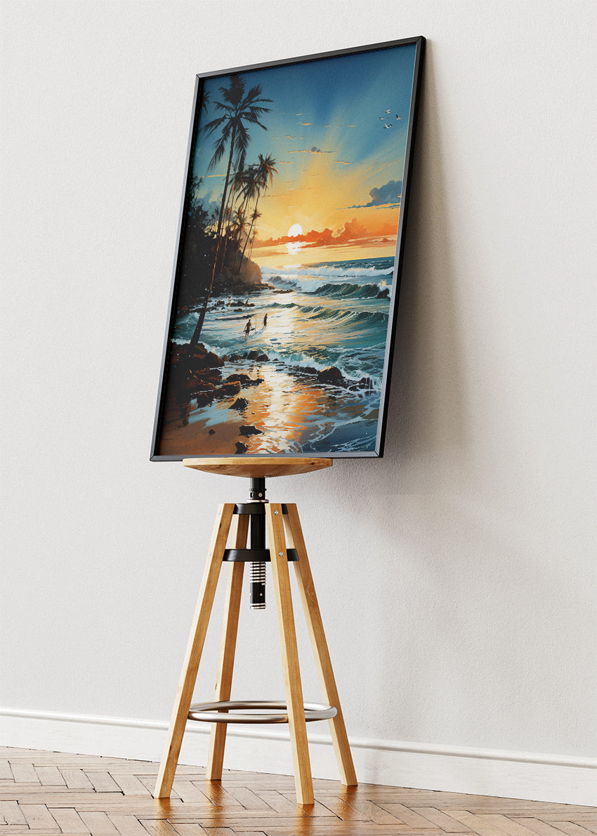 Golden Hour Tropical Coast – Sunset Beach Canvas & Poster Print – AI PRINT LAB