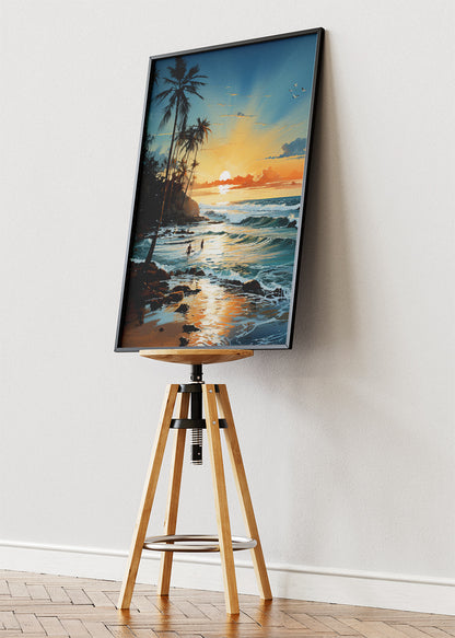 Golden Hour Tropical Coast – Sunset Beach Canvas & Poster Print – AI PRINT LAB