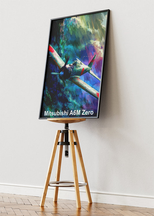 Mitsubishi A6M Zero Poster & Canvas Print – Illustrated WWII Fighter Aircraft Wall Art