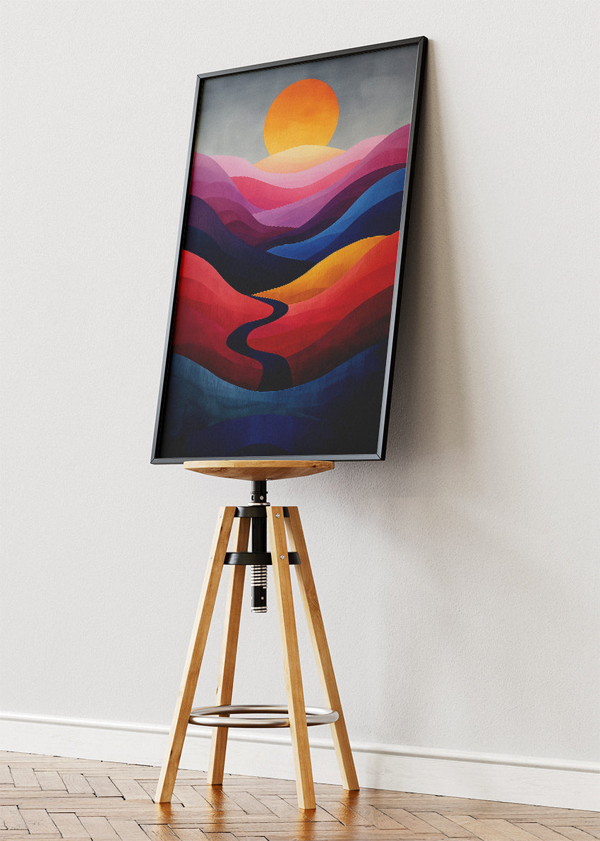 Abstract Sunset Hills – Modern Color Block Landscape Canvas & Poster Print – AI PRINT LAB