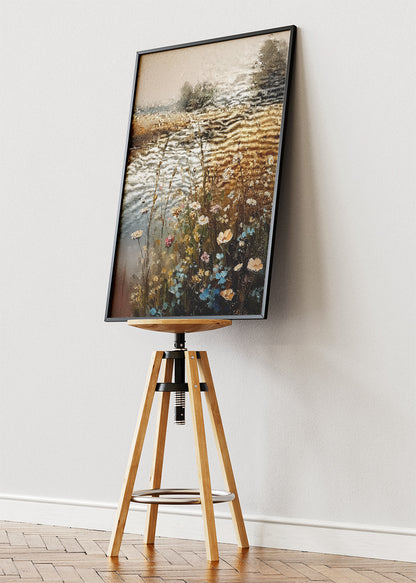 Golden Meadow River – Rustic Countryside Landscape Canvas & Poster Print – AI PRINT LAB