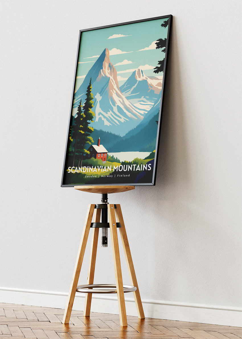 Scandinavian Mountains Poster & Canvas Print – Modern Illustrated Nordic Landscape Art